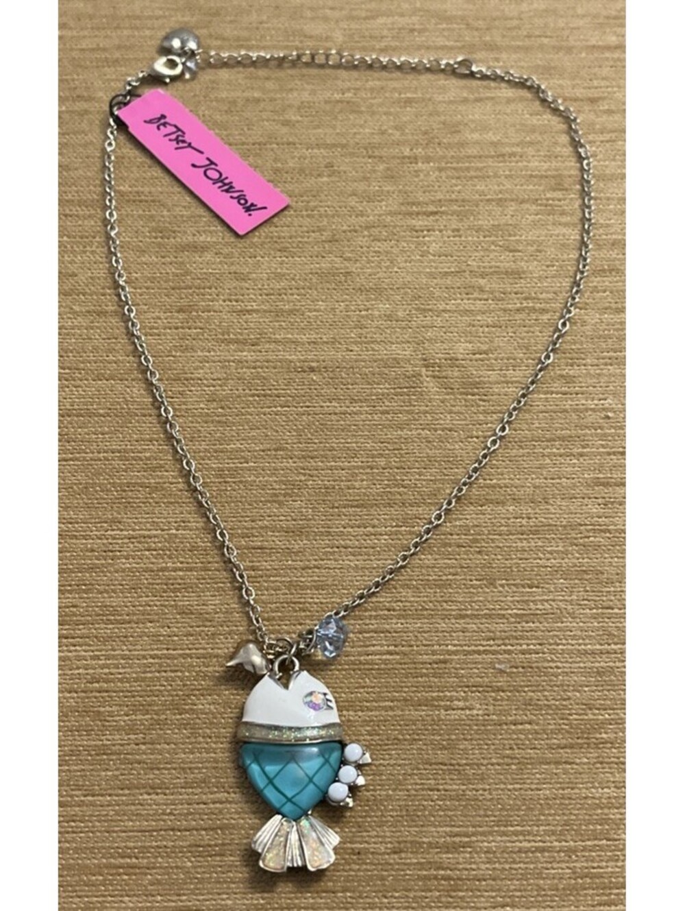 Vintage Betsey Johnson Sea Excursion Blue Lucite Stone Fish Necklace NWT! M387